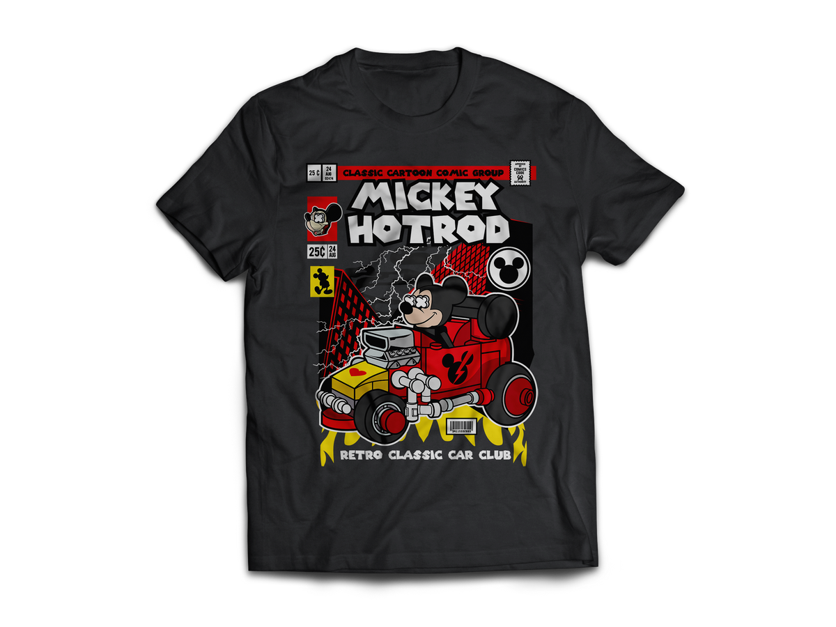 Mickey Mouse Hotrod Pop Art Short Sleeve T-Shirt